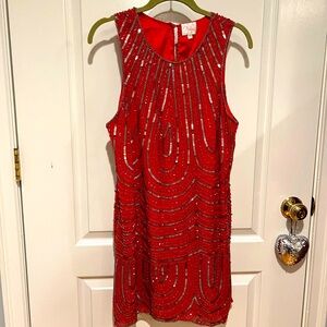 Parker sequined and beaded vintage silk cocktail dress in rose pink